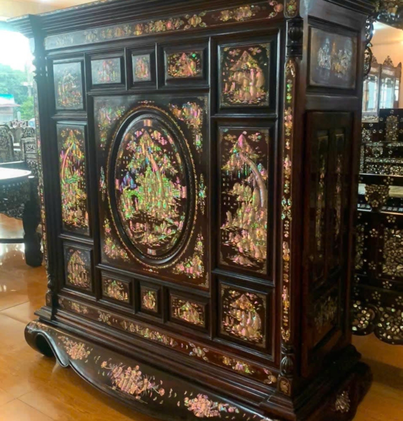 Bộ vách vai cuốn 7 món, cây gỗ mật, cẩn ốc đẹp