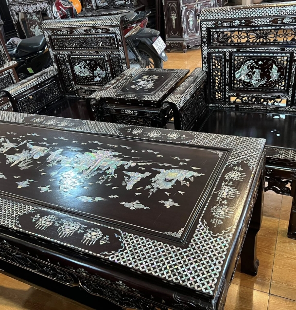 Bộ vách vai cuốn 7 món, cây gỗ mật, cẩn ốc đẹp