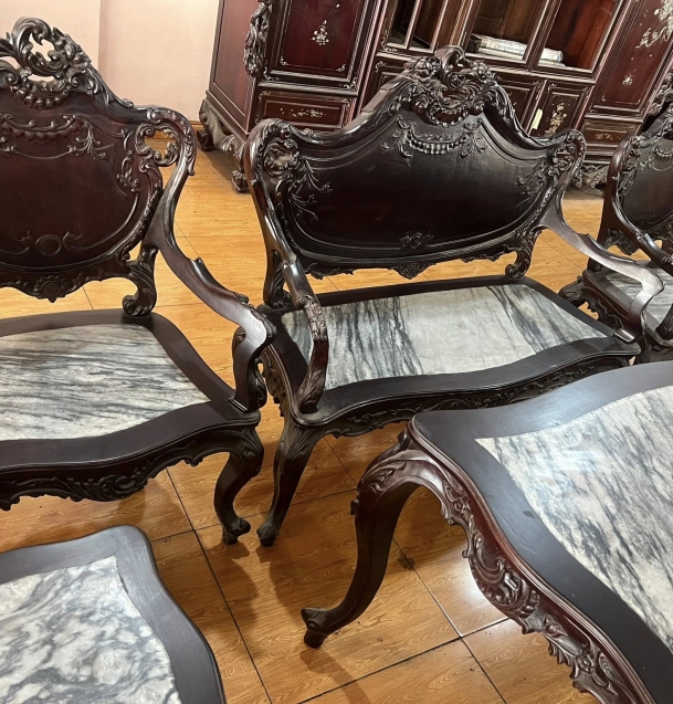 Bộ Lu y trạm 9 món, mặt đá, cây gõ mật